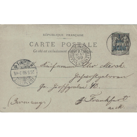 ZANZIBAR - ENTIER POSTAL POUR L'ALLEMAGNE - CACHET MARITIME LA REUNION A MARSEILLE *L.V.N°2* - 7 MAI 1899.