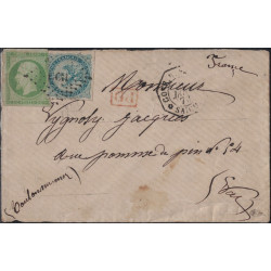 INDOCHINE - AIGLE 20c N°4 + EMPIRE 5c N°8 OBLITERATION LOSANGE CCH - LETTRE POUR LA FRANCE DU 24-01-1873.