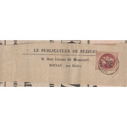 HERAULT- BEZIERS DU 11 JANVIER 1867 - N°26 2c SEUL SUR BANDE AVEC JOURNAL COMPLET AVEC TIMBRE FISCAL SUR LE JOURNAL.