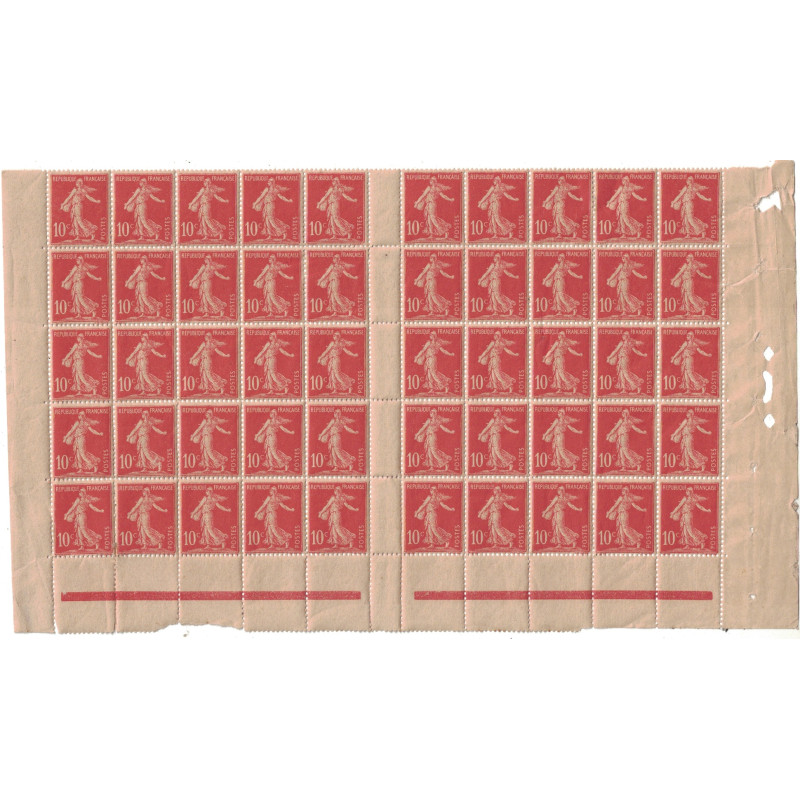 No0134 - 10c SEMEUSE - NEUF** - BLOC DE 50 INTERPANNEAU - COTE 225€