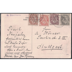 EGYPTE - ALEXANDRIE - CARTE POSTALE POUR L'ALLEMAGNE - AFFRANCHISSEMENT TYPE BLANC 1-2-3-4c.