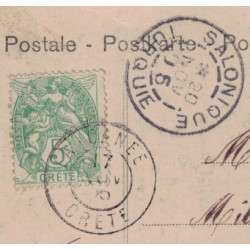 CRETE - LA CANEE - TYPE BLANC SUR CARTE POSTALE POUR TOULON LE 17-11-1905.
