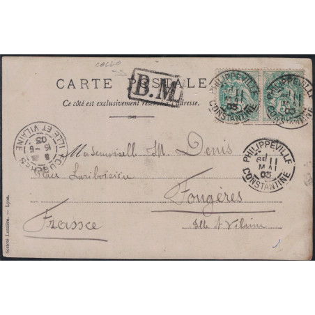 ALGERIE - PHILIPPEVILLE - GRIFFE RECTANGLE BM - TYPE BLANC SUR CARTE PHOTO DE COLLO LE QUAI - LE 11-5-1903.