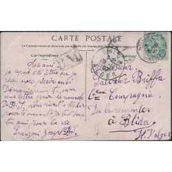 ALGERIE - AUMALE - BM RECTANGLE - TYPE BLANC POUR LA BLIDA ALGERIE DU 5-11-1907.