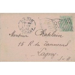 PARIS - DRAPEAU PARIS DEPART SUR 5c TYPE BLANC ENTIER POSTAL LE 7-2-1902.