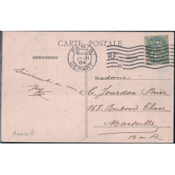 PARIS - 7 LIGNES ONDULEES AVEC RF ET LETTRE D - PARIS DEPART - SUR 5c TYPE BLANC DU 21-11-1904.