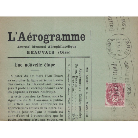 PARIS - TYPE BLANC 2c - OMEC DU BUREAU DE POSTE DU PETIT JOURNAL SUR PLI DE LA REVUE - LE 10-3-1931- COTE 100€