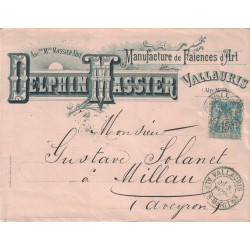 ALPES MARITIMES - VALLAURIS - SAGE - N°101 SUR LETTRE ILLUSTREE MANUFACTURE FAIENCE D'ART DELPHIN MASSIER VALLAURIS..