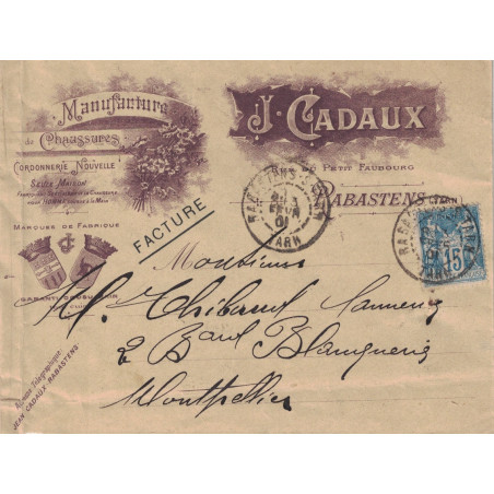 TARN - RABASTENS - SAGE - N°90 SUR ENVELOPPE ILLUSTREE MANUFACTURE DE CHAUSSURES J.CADAUX.