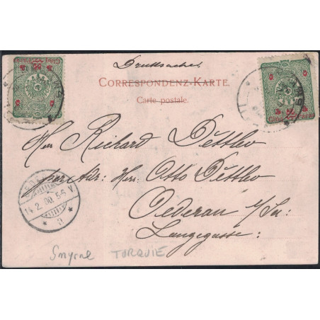 TURQUIE - SMYRNE - BEL AFFRANCHISSEMENT POUR OEDERAN ALLEMAGNE LE 14-2-1900.