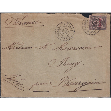 TURQUIE - RHODES - SAGE AVEC SURCHARGE LEVANT SUR LETTRE POUR LA FRANCE LE 11 SEPTEMBRE 1898.