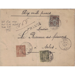 BOUCHES DU RHONE - ORGON - DEVANT DE LETTRE CHARGEE A 10 000F - AFFRANCHISSEMENT SAGE 2F N°105+80+72 (3F30) - LE 25-1-1900.