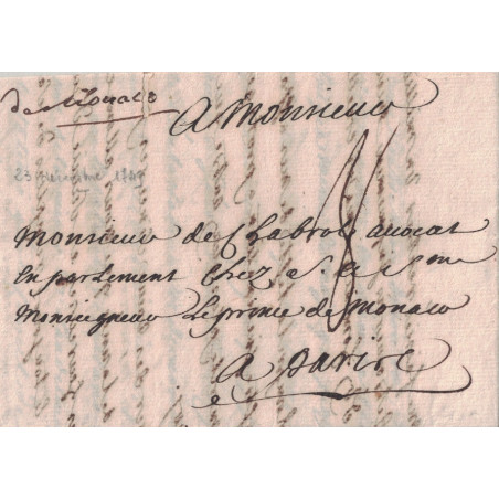 MONACO - GRIFFE MANUSCRITE - LETTRE POUR L'AVOCAT AU PARLEMENT CHEZ S.A.S. MONSEIGNEUR LE PRINCE DE MONAC.O
