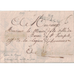 MONACO - 85 MONACO - LETTRE ENTETE DE LA MAIRIE DE MONACO LE 20 MARS 1809.