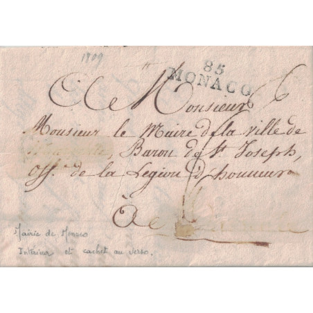 MONACO - 85 MONACO - LETTRE ENTETE DE LA MAIRIE DE MONACO LE 20 MARS 1809.