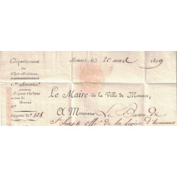 MONACO - 85 MONACO - LETTRE ENTETE DE LA MAIRIE DE MONACO LE 20 MARS 1809.