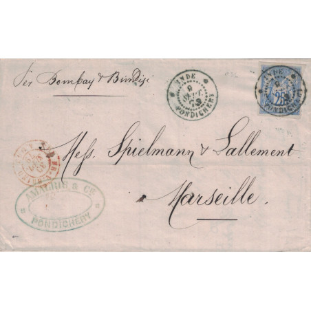 INDE - PONDICHERY - 9 SEPTEMBRE 1879 - N°36 SAGE COLONIE GENERALE - ENTREE ROUGE COL.FR.V.BRIND.