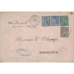 MARTINIQUE - ST PIERRE - SAGE N°31-33-36 PAIRE DU 11 JANVIER 1879 POUR BORDEAUX - ENTREE ROUGE COL.FR.ANGL. AMB.CALAIS.