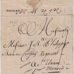 LOIRE - ST ETIENNE - DEB.DE ST ETIENNE - MANUSCRIT - VERSO DE LETTRE DE PARIS POUR ST ETIENNE (EN TINEE) PAR MONACO.