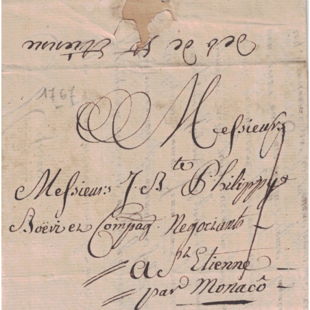LOIRE - ST ETIENNE - DEB.DE ST ETIENNE - MANUSCRIT - VERSO DE LETTRE DE PARIS POUR ST ETIENNE (EN TINEE) PAR MONACO.