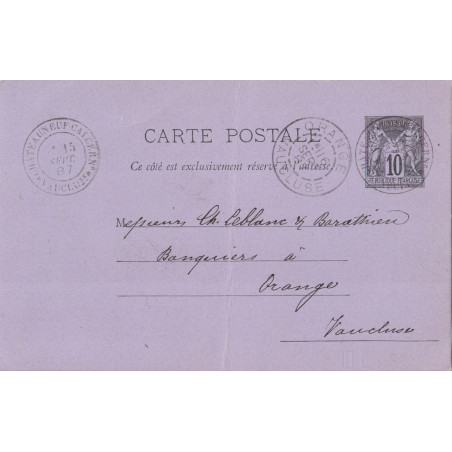 VAUCLUSE - CHATEAUNEUF-CALCERNIER (ANCIEN NOM DE CHATEAUNEUF DU PAPE) - ENTIER POSTAL SAGE 10c.