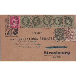 DOUBS - BESANCON - CARTE PRIVEE AFFRANCHISSEMENT TARDIF AVEC 5 X 1c EMPIRE N°25+TYPE BLANC ET SEMEUSE LE 22-8-1935 - CURIOSITE.