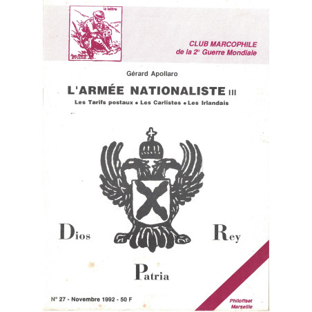 CLUB MARCOPHILE - L'ARMEE NATIONALISTE III - TARIFS POSTAUX - N°27.
