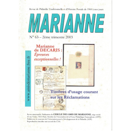 MARIANNE - No63 - CERCLE DES AMIS DE MARIANNE - 2003.