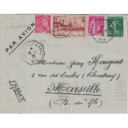 SEMEUSE - PAIX, MERCURE & AVIGNON - MARSEILLE A KOBE N°3 - LETTRE BATEAU AVION DU 16-1-1939 POUR LA FRANCE.