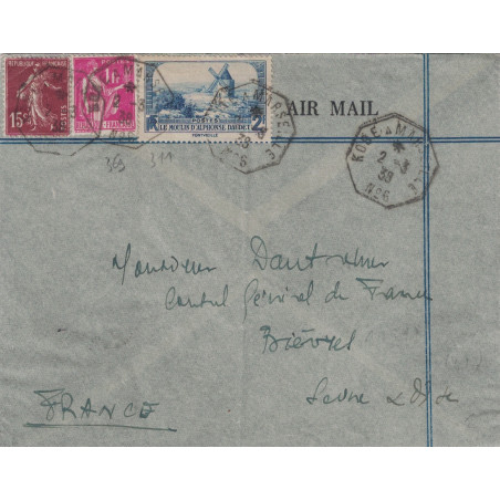 SEMEUSE - PAIX & DAUDET - KOBE A MARSEILLE N°6 - LETTRE BATEAU AVION DU 2-3-1938 POUR LA FRANCE.