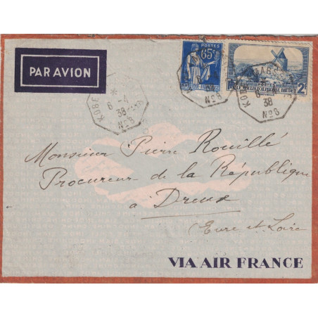 PAIX - DAUDET - KOBE A MARSEILLE N°8 - LETTRE BATEAU AVION DU 6-4-1938 POUR LA FRANCE.