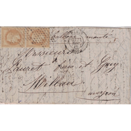 BALLON MONTE - LE LAVOISIER - POUR MILLAU - AVEYRON - EMPIRE N°28x2 - PARIS (60) - LE 21-12-1870.