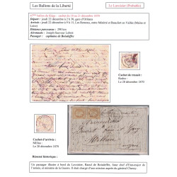 BALLON MONTE - LE LAVOISIER - POUR MILLAU - AVEYRON - EMPIRE N°28x2 - PARIS (60) - LE 21-12-1870.