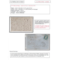 BALLON MONTE - LA VILLE DE PARIS - POUR ST JEAN DE LUZ - BASSES PYRENEES - CERES N°37 - PARIS LA MADELEINE - LE 12-12-1870.