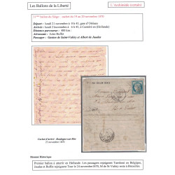 BALLON MONTE - L'ARCHIMEDE- CERTAIN - POUR BOULOGNE SUR MER - PAS DE CALAIS - CERES SIEGE N°37 - PARIS (60) - LE 20-11-1870.