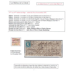 BALLON MONTE - JULES FAVRE N°1 - POUR LA FERTE BERNARD - SARTHE - EMPIRE N°29 - PARIS R.BONAPARTE - LE 15-10-1870.
