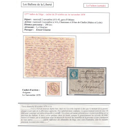 BALLON MONTE - LE FULTON - POUR AVIGNON - VAUCLUSE - CERES SIEGE N°37 - PARIS - LE 29-10-1870.