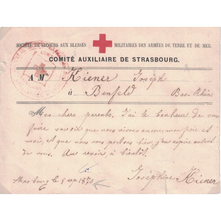 CARTE DU COMITE AUXILIAIRE DE STRASBOURG - LE 5 SEPTEMBRE 1870.