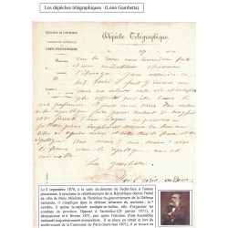 DEPECHE TELEGRAPHIQUE - MINISTERE DE L'INTERIEUR - DIRECTION DES LIGNE TELEGRAPHIQUE - SIGNE LEON GAMBETTA.