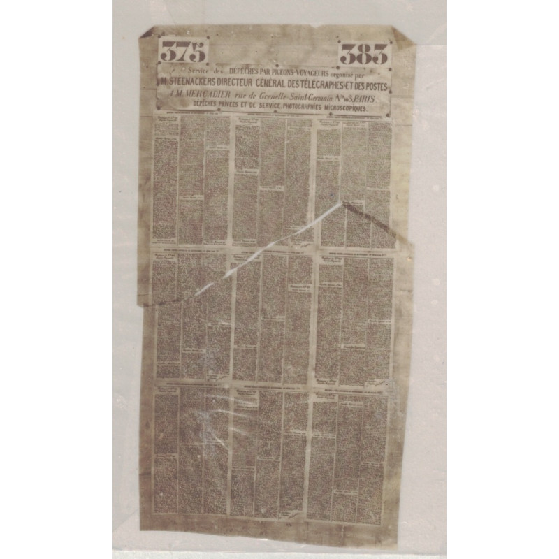 DEPECHE MICROPHOTOGRAPHIEE - LA POSTE PAR PIGEONS VOYAGEURS - RARE.