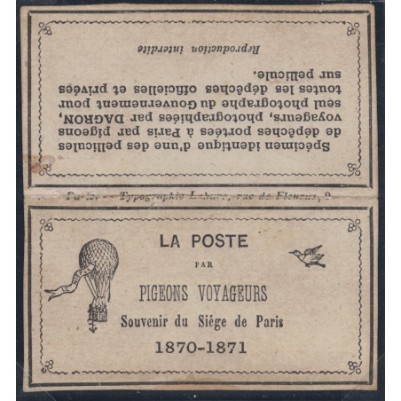 POCHETTE LA POSTE PAR PIGEONS VOYAGEURS - PREVU CERTAINEMENT POUR CONTENIR UNE DEPECHE MICROPHOTOGRAPHIQUE - RARE.
