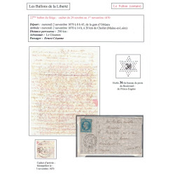 BALLON MONTE - LE FULTON - POUR MONTPELLIER - HERAULT - EMPIRE N°29 - ETOILE 36 - PARIS Bd DU PRINCE EUGENE - LE 30-8-1870.