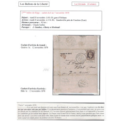 BALLON MONTE - GIRONDE - POUR BÂLE - SUISSE - EMPIRE N°30 - PARIS (60) - LE 3-11-1870 - TIMBRE RAJOUTE..