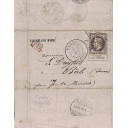 BALLON MONTE - GIRONDE - POUR BÂLE - SUISSE - EMPIRE N°30 - PARIS (60) - LE 3-11-1870 - TIMBRE RAJOUTE..