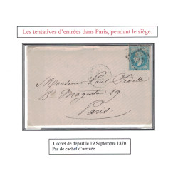 GUERRE 1870/1871 - FINISTERE - AMBULANT BREST A PARIS C - TENTATIVE D'ENTREE DANS PARIS - 19 SEPTEMBRE 1870.
