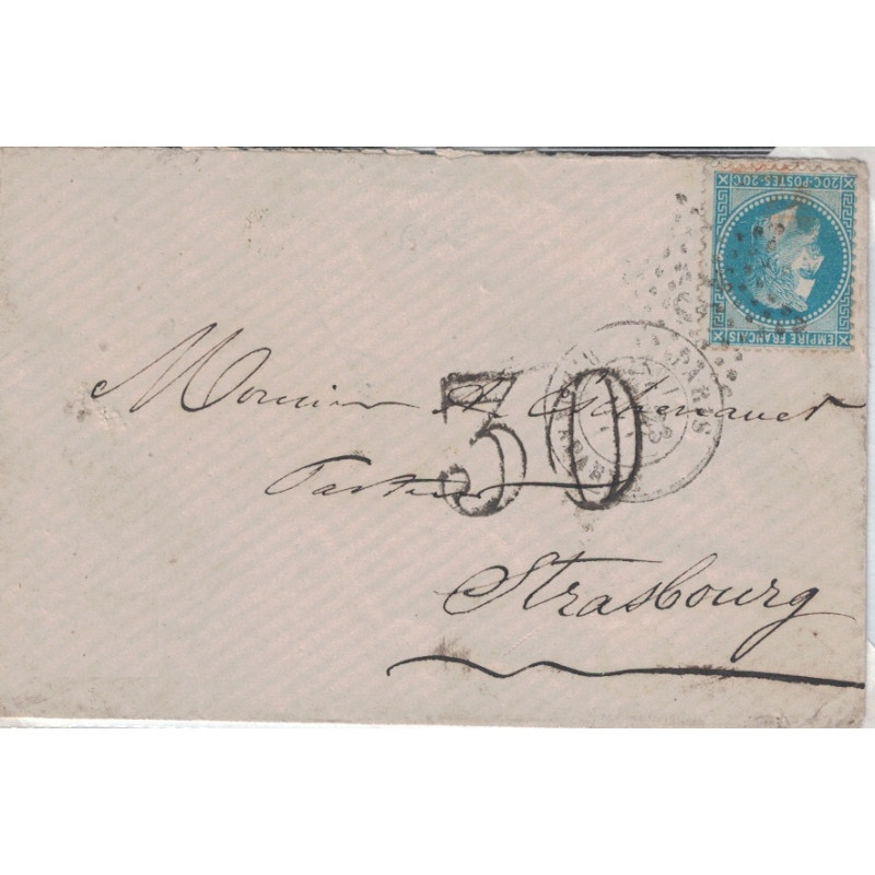 GUERRE 1870/1871 - PARIS - POUR STRASBOURG EN ZONE OCCUPEE - TAXE 30 DOUBLE TRAIT - 23-8-1871.