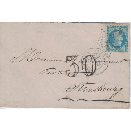 GUERRE 1870/1871 - PARIS - POUR STRASBOURG EN ZONE OCCUPEE - TAXE 30 DOUBLE TRAIT - 23-8-1871.