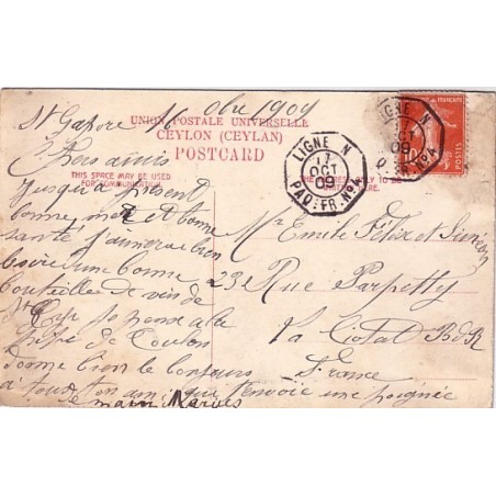 LIGNE N - PAQ.FR.No4 DU 17 OCTOBRE 1909 SUR 10c SEMEUSE.