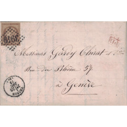 HAUTE SAVOIE - THONON - CERES N°56 - GC3949 ET CAD TYPE16 DU 28 DECEMBRE 1872 POUR GENEVE SUISSE.