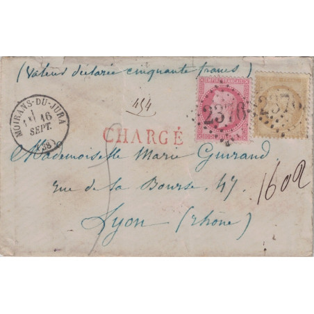 JURA - MOIRANS DU JURA - EMPIRE - N°EMPIRE N°32 + CERES N°59 - LETTRE CHARGEE CINQUANTE FRANCS - LE 16-9-1972.